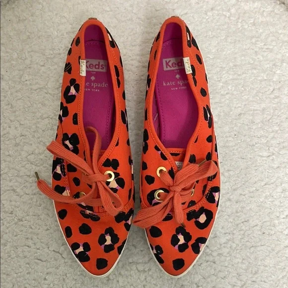 kate spade x keds orange pink leopard sneakers